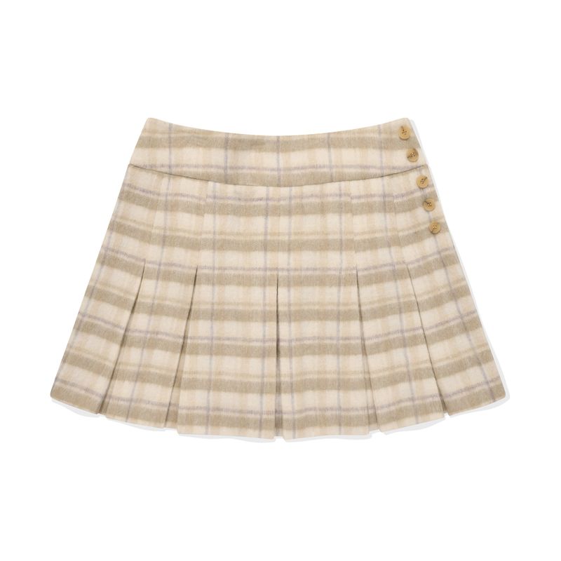 CHERRY BUTTON POINT PLEATS SKIRT[LIGHT BEIGE]