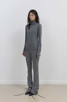 Button Slit Bootcut Pants / Charcoal