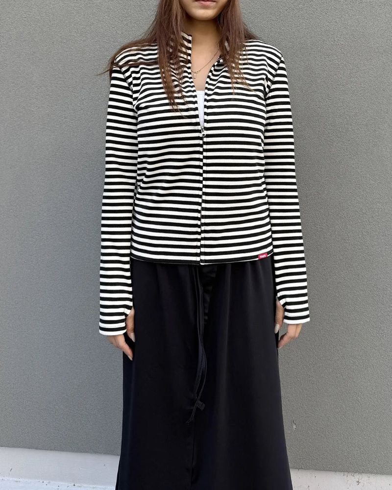 Stripe Half Zip-Up (BLACK) WOMENS