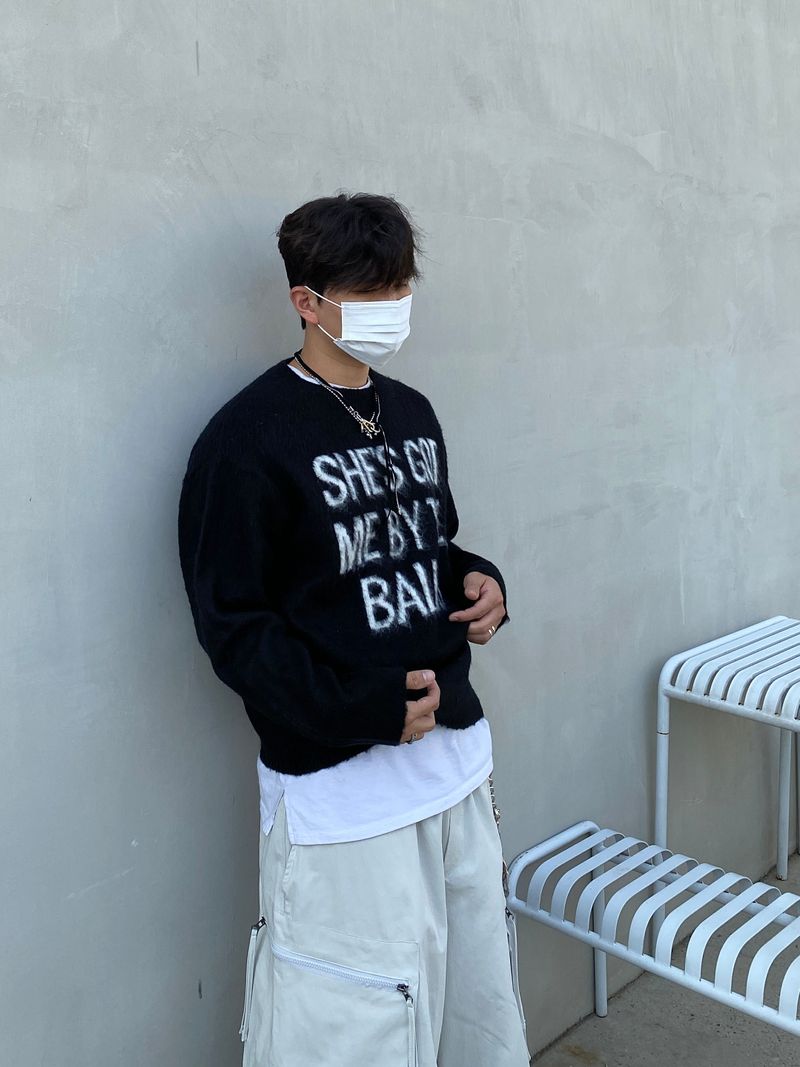 Easy Wool Lettering Knitwear (4color)