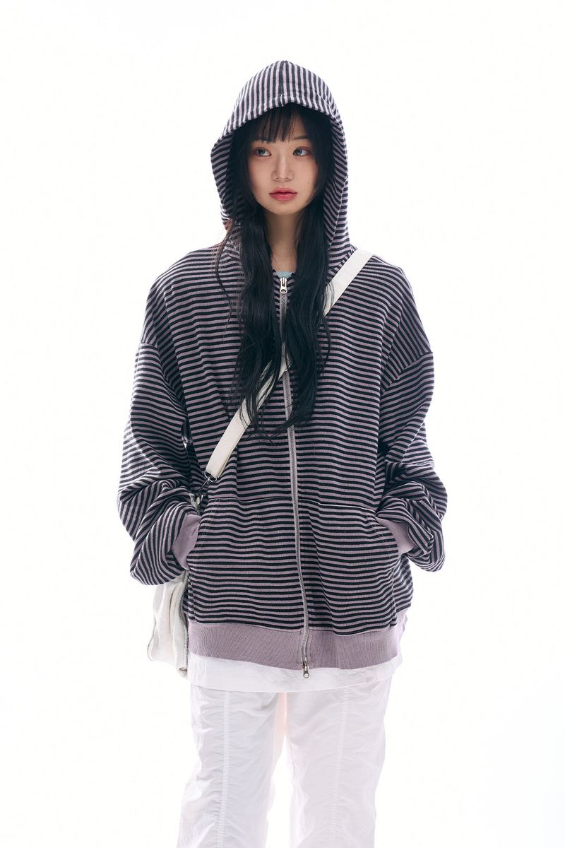 Raucohouse(ラウコハウス)の「Jack pigment stripe zip-up hoodie(Tops)」