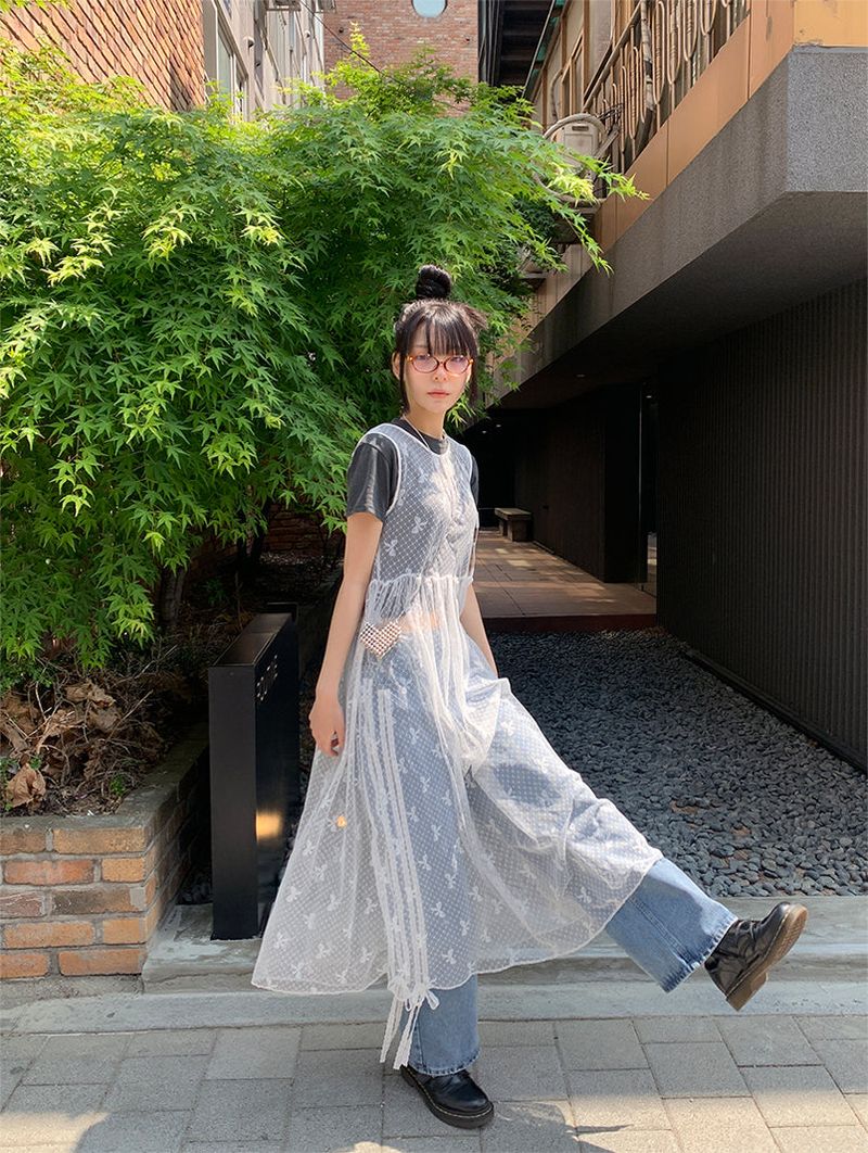 LACE SEE-THROUGH LAYERED DRESS
