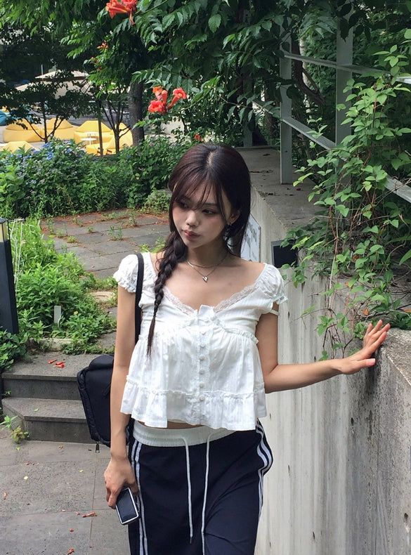 Deumyo Color Matching Track Nylon Banding Wide Pants