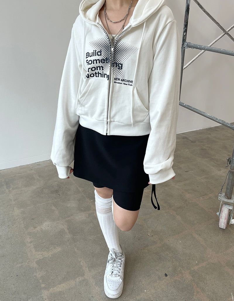Crop dot hood zip-up