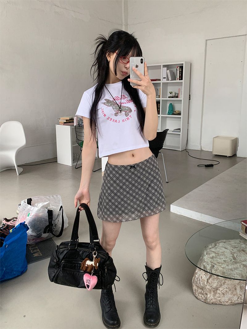 CHECK CHIFFON MINI SKIRT (4C)