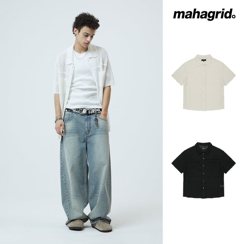 RAW CUT KNIT HALF SHIRT
