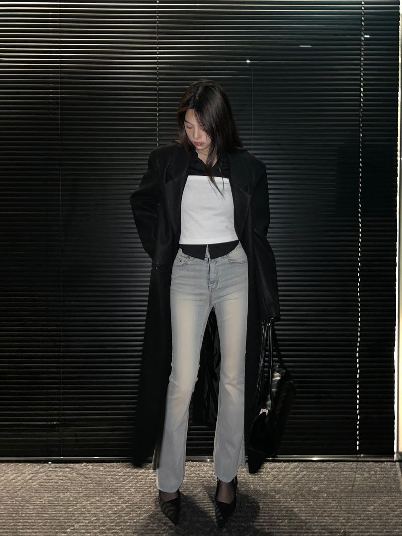 [UNISEX] Wool back button maxi long coat (Black)