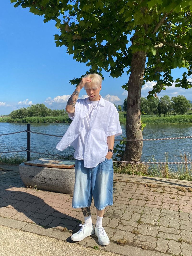 Sand denim half pants
