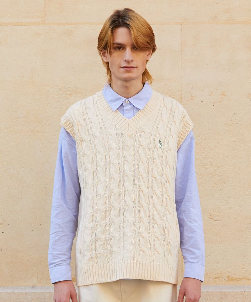 RCH mark oversize knit vest ivory