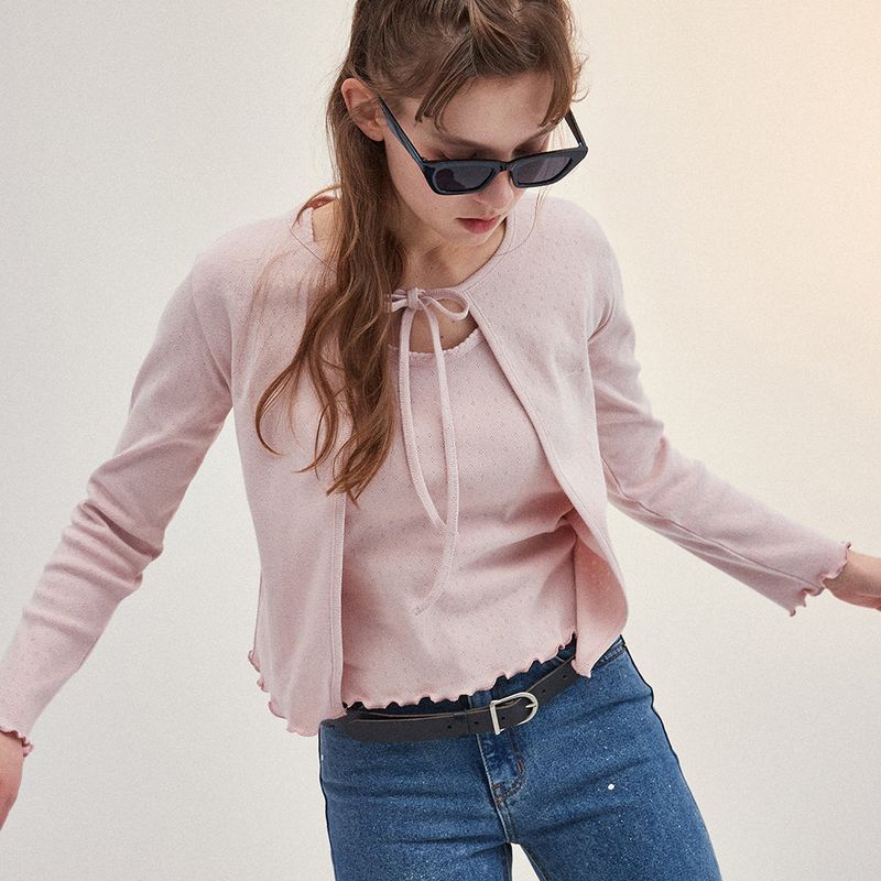 RIBBON PUNCHING CARDIGAN_PINK