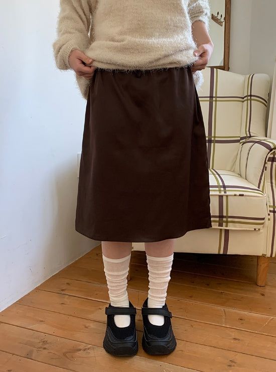 BAON（バオン）の「Lahin Satin Banding Layered Midi Skirt（Skirts）」