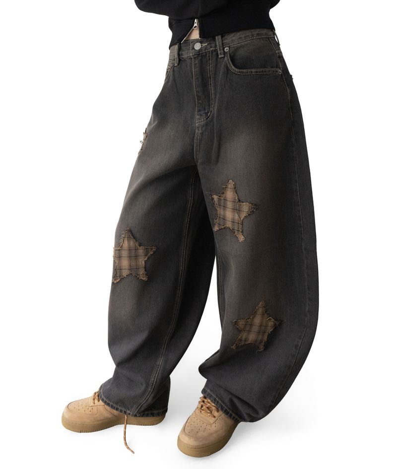 Sina Check Damage Curved Jeans