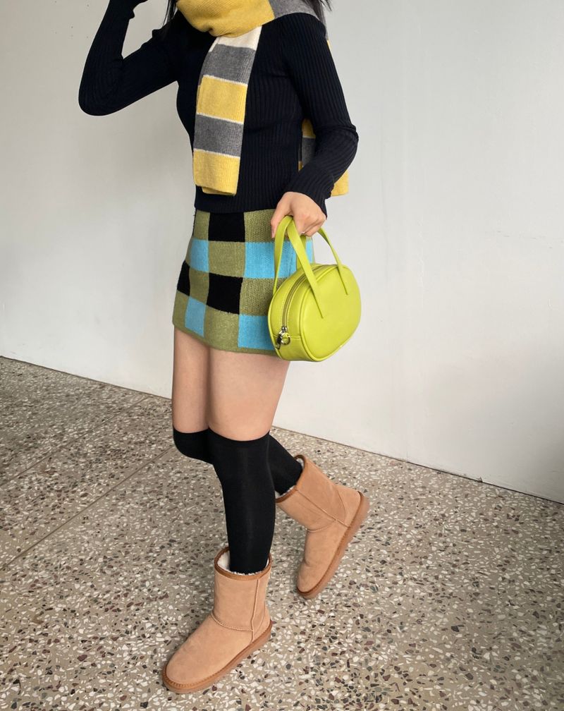 Checkerboard knit mini skirt