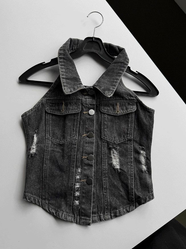 26SS★ [MADE] Corset Denim Halter Top
