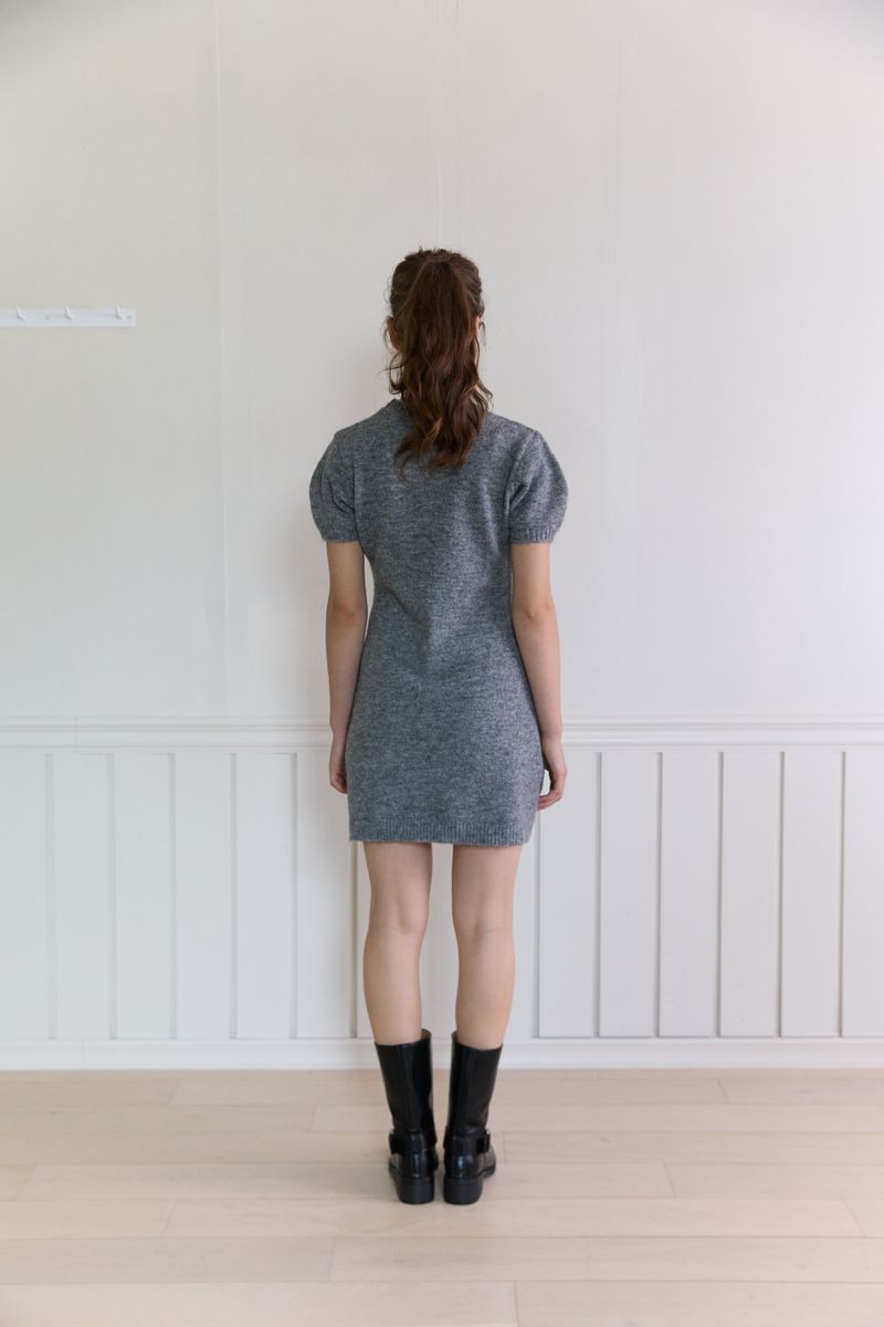 RIBBON PUFF KNIT DRESS (2COLORS)
