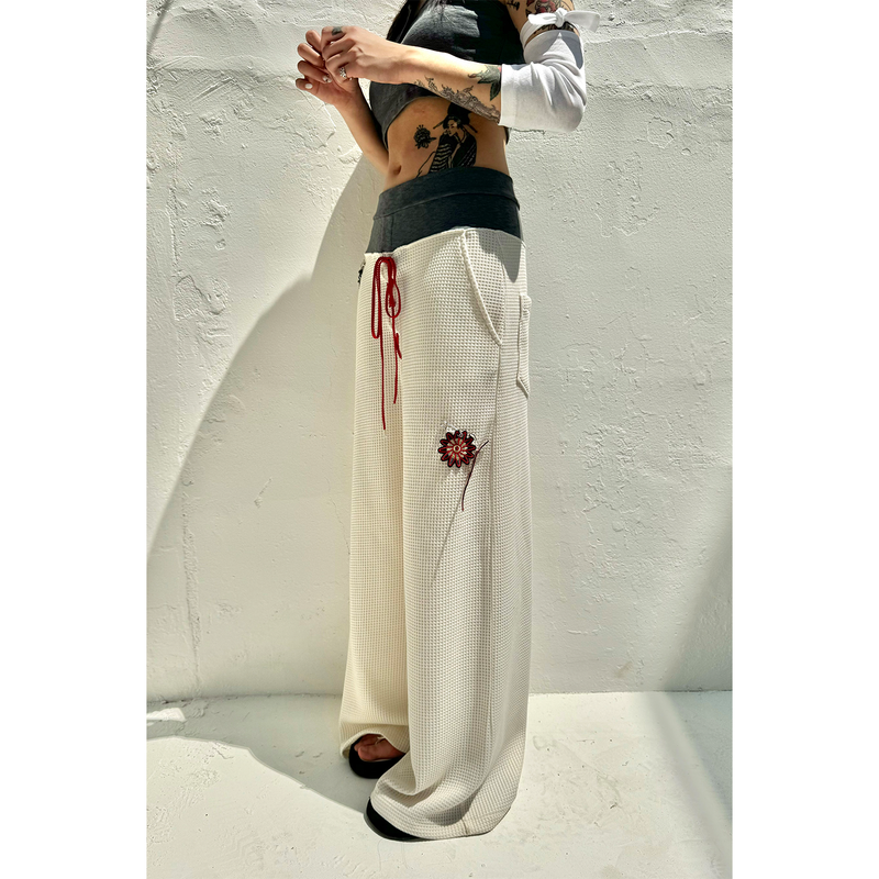 TWO-TONE WAIST WAFFLE PANTS