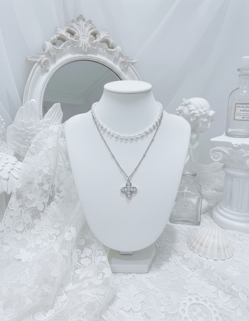 [NMIXX ジウ Necklace] ルナ ブロッサム レイヤード ネックレス - Silver color