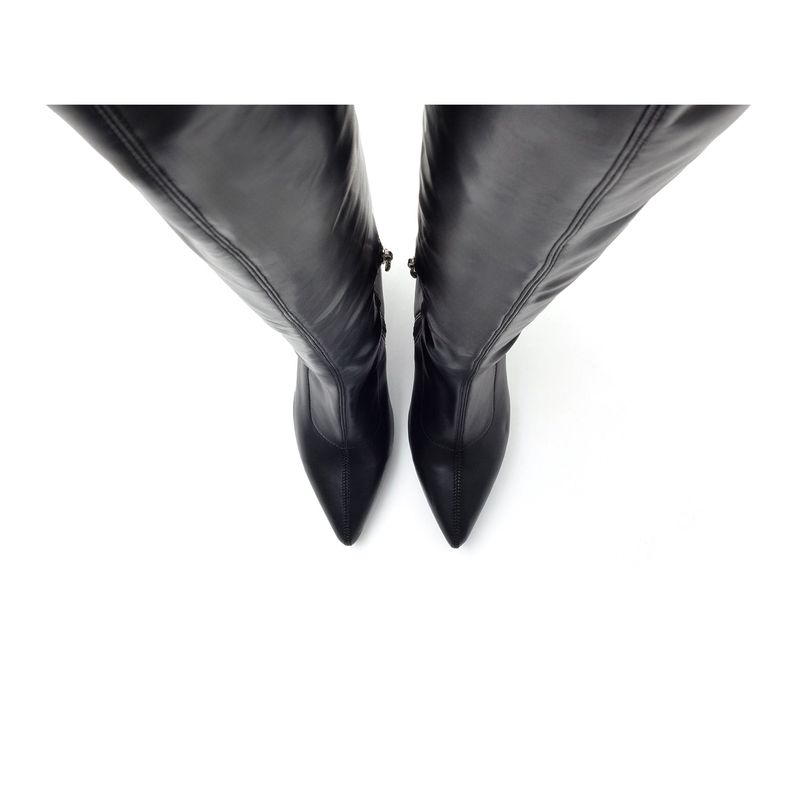 Back Lace-Up Thigh High Boots Heel(Black)