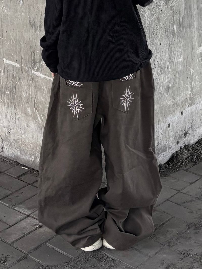 spica raw-edge embroidery pants