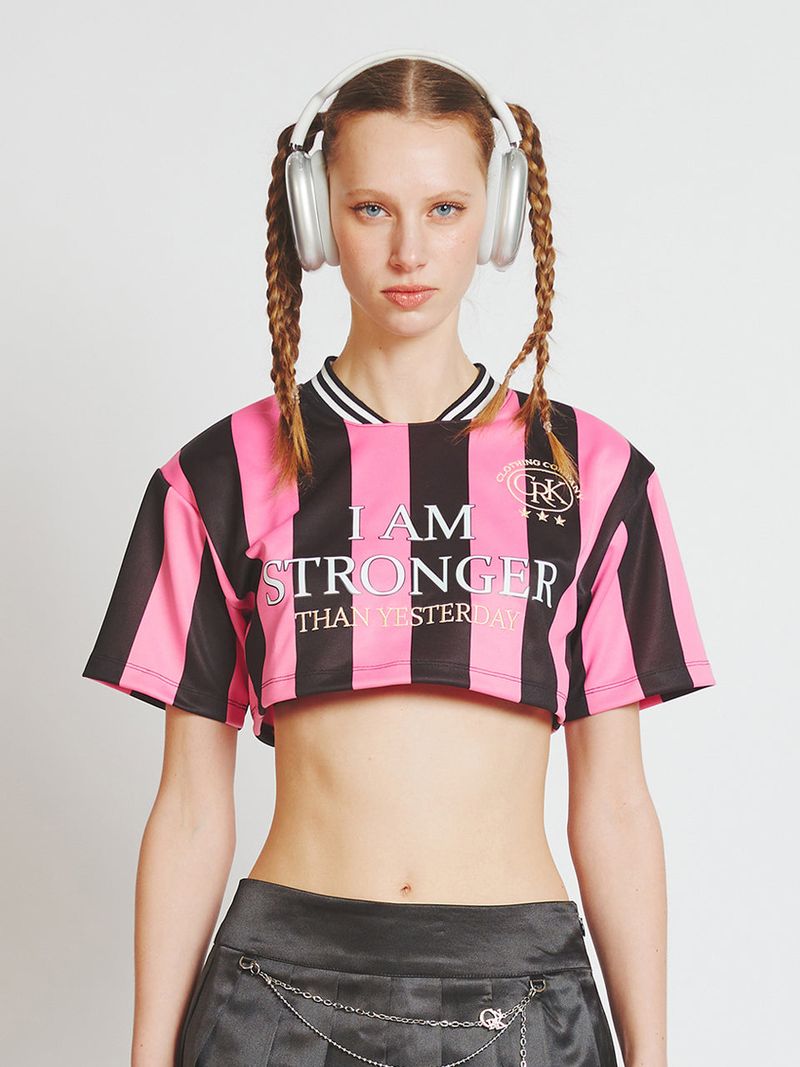 crank（クランク）の「ストライプスポーティクロップトップ/STRIPE SPORTY CROP TOP_PK（Tops）」