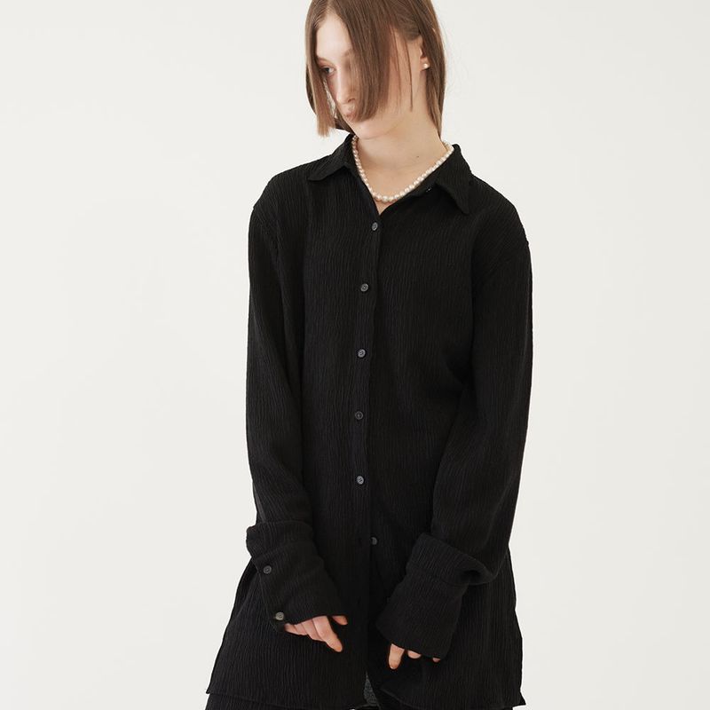 OVERSIZED PLEATS SHIRTS (BLACK)
