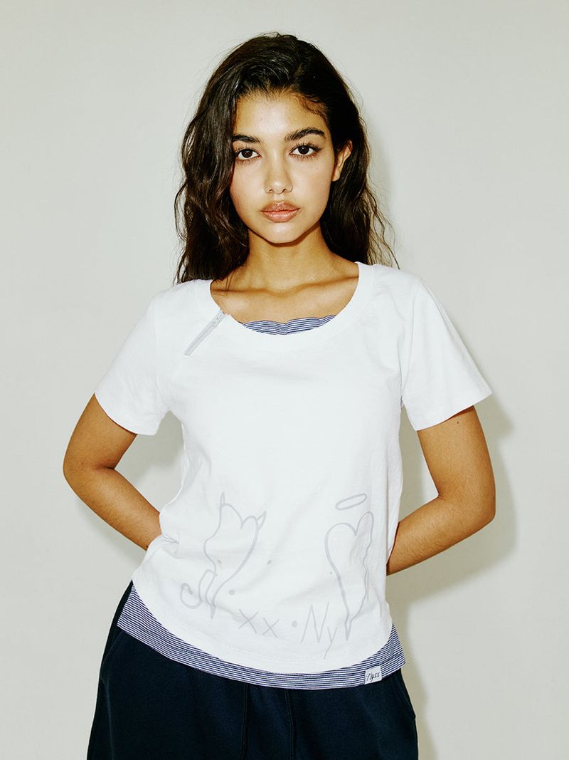 ZIPPER HEART TEE WHITE