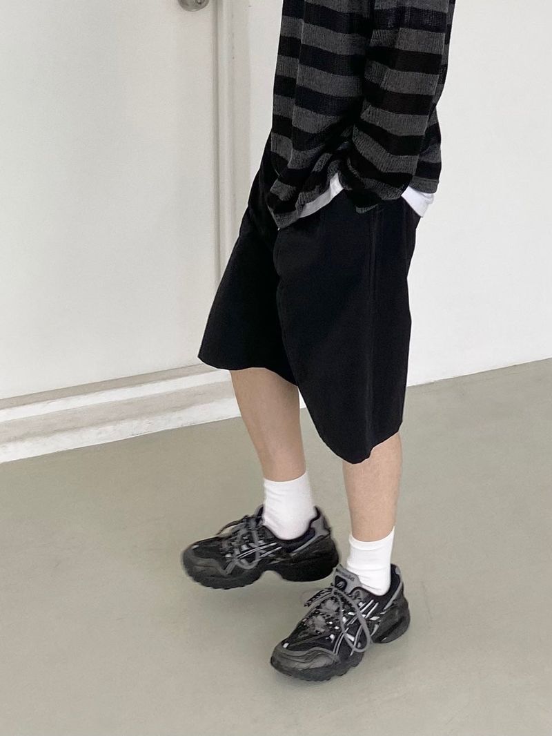 Nylon wide banding half pants 2C