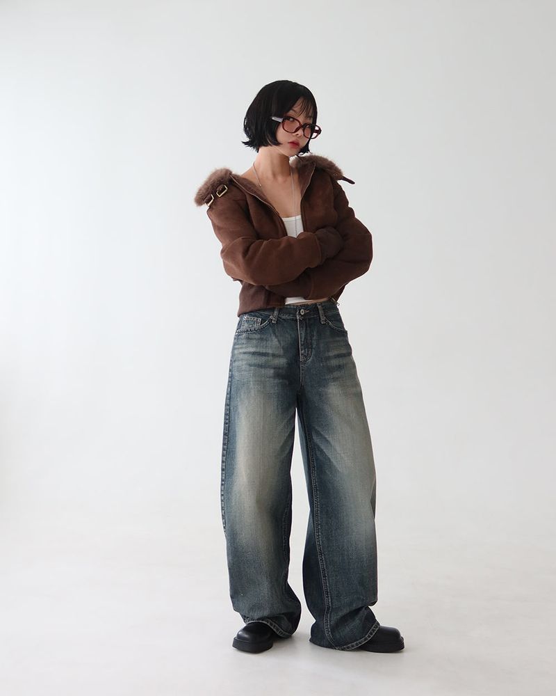 Mocha Vintage Straight Wide Jeans