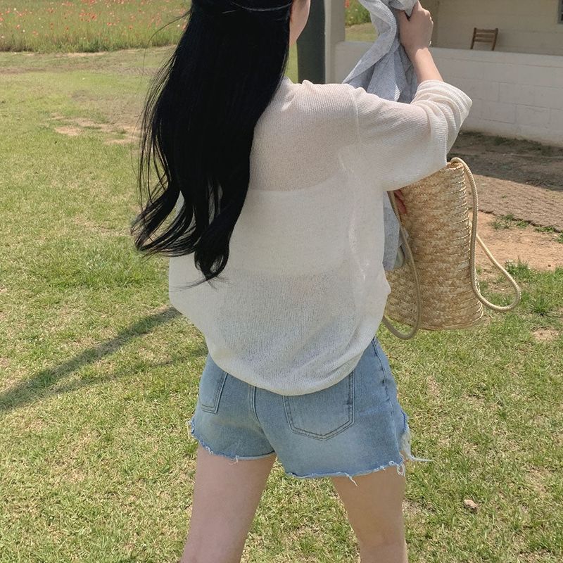 [Bellide made] See-through Bookle Linen Summer Knit T-shirt