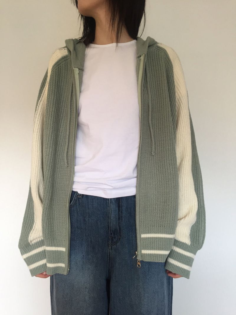Coloring Hooded Zip-Up Knitwear (4 colors)