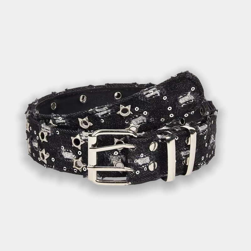 Denim Star Eyelet Double Belt