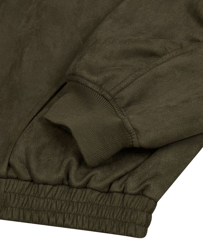 87-STAN027 [Vegan Suede] Curved Layer Bomber Suede Jacket Khaki