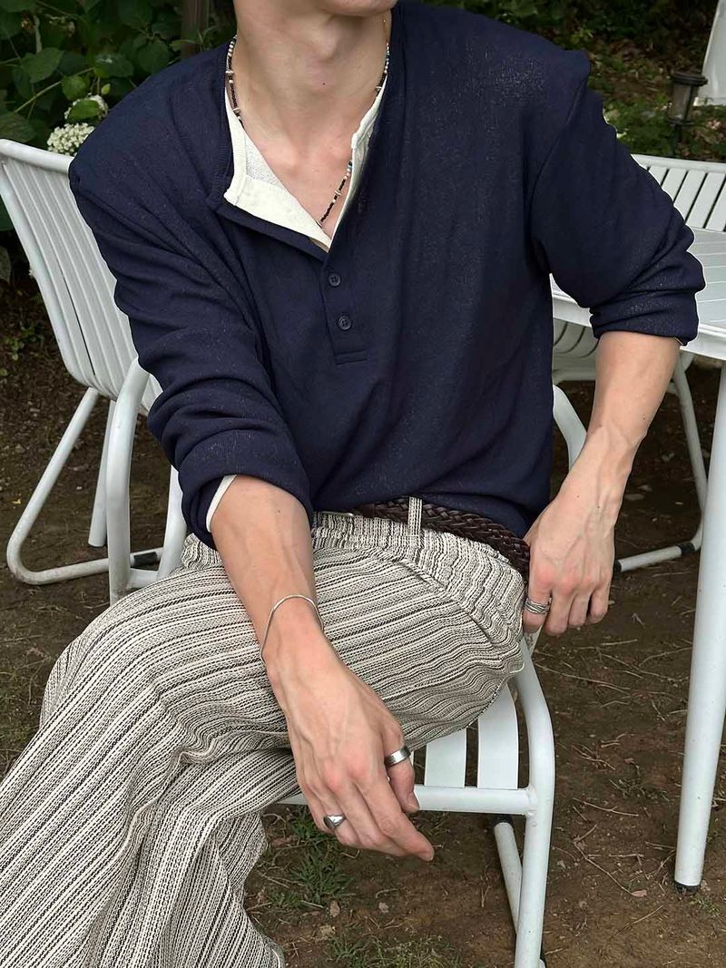 Summer linen henley neck knit(5color)