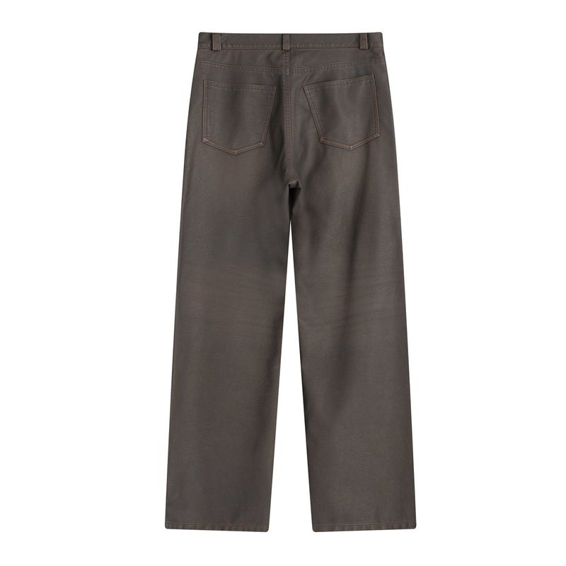 Crack Leather Loose Pants (Brown)