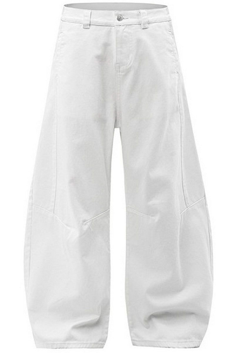 White Blade Cut Baggy Jeans
