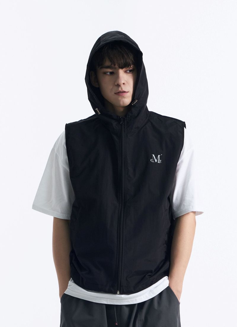 TECH NYLON HOOD VEST (Black, Charcoal) 