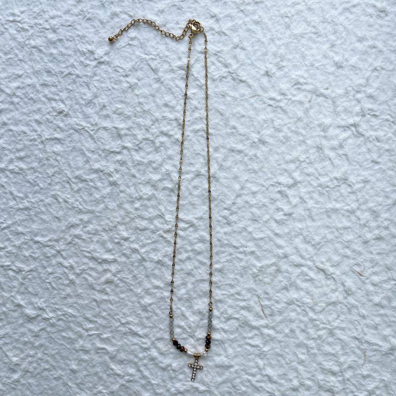 Amber Bead Cross Necklace