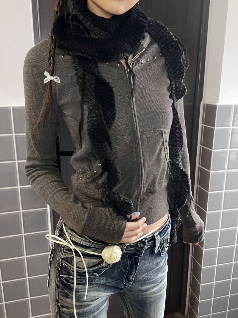 Rivet Hoodie Zip-Up [Grey]