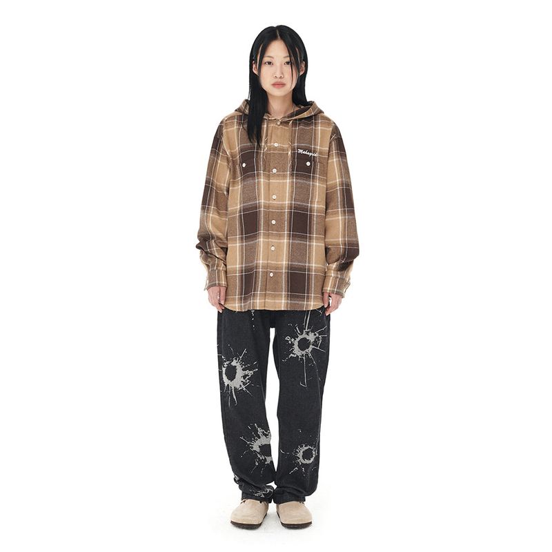 HOODED OMBRE CHECK SHIRT
