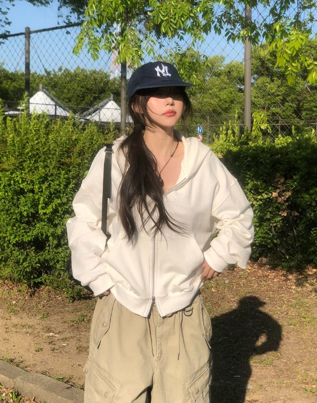 ULAN(ユレン)の「Solid Basic Two-Way Hood Zip-Up(Tops)」