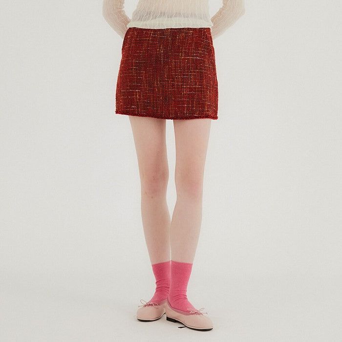 HOKUSPOKUS(ホクスポクス)の「Wool cotton A-line tweed skirt / Red(Skirts)」
