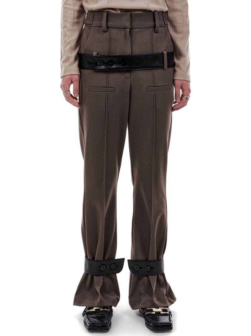 LEATHER STRAP TAILORED PANTS