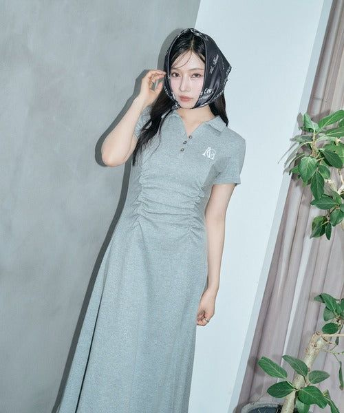 ギャザーポロロングワンピ