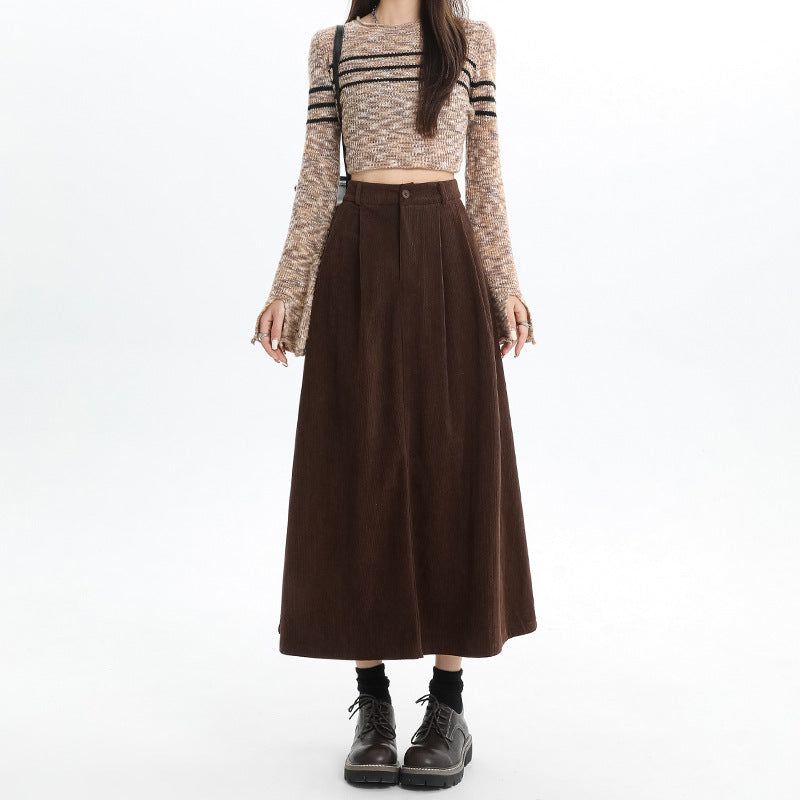 La mode MAQI（ラ モード マキ）の「Korean style corduroy high-waisted A-line midi skirt（Skirts）」