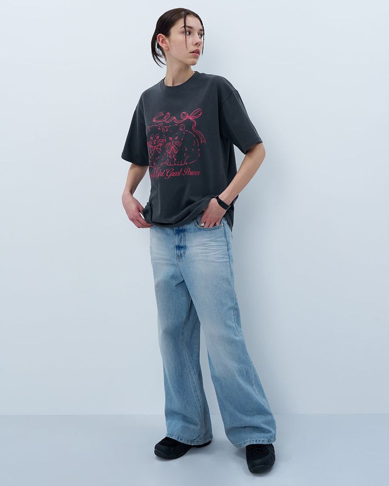 RIBBON CATS TSHIRT-CHARCOAL