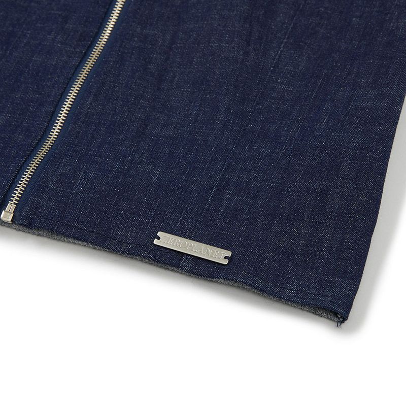 デニムニットブロックチューブトップ / Denim Knit Blocking Top [BLUE]
