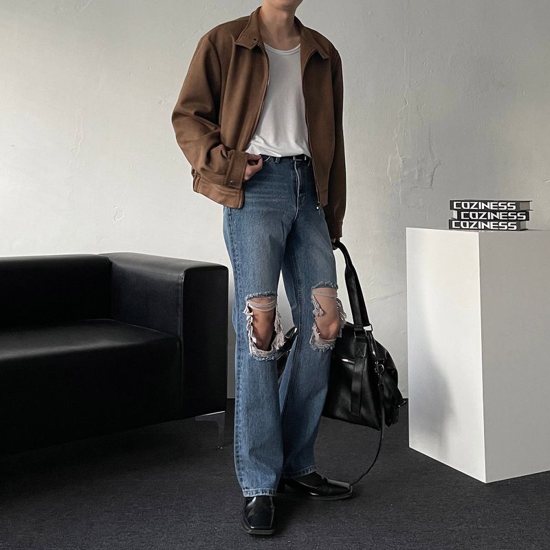 Chen Semi-cropped button suede jacket (3 colors)