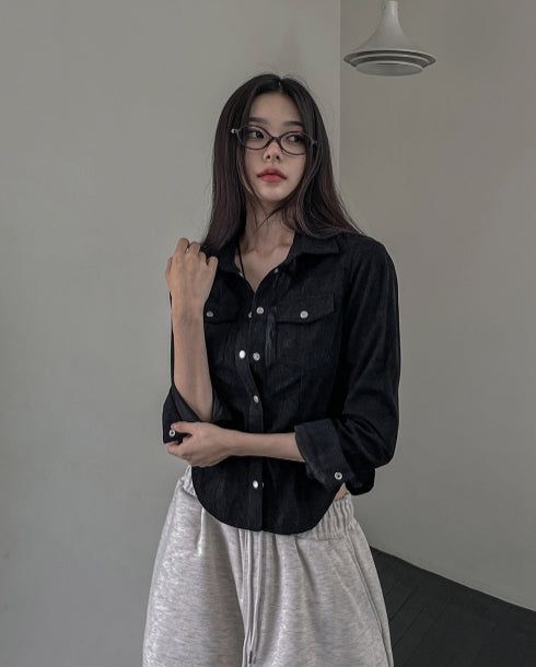 Ribbed slim-fit western shirt
