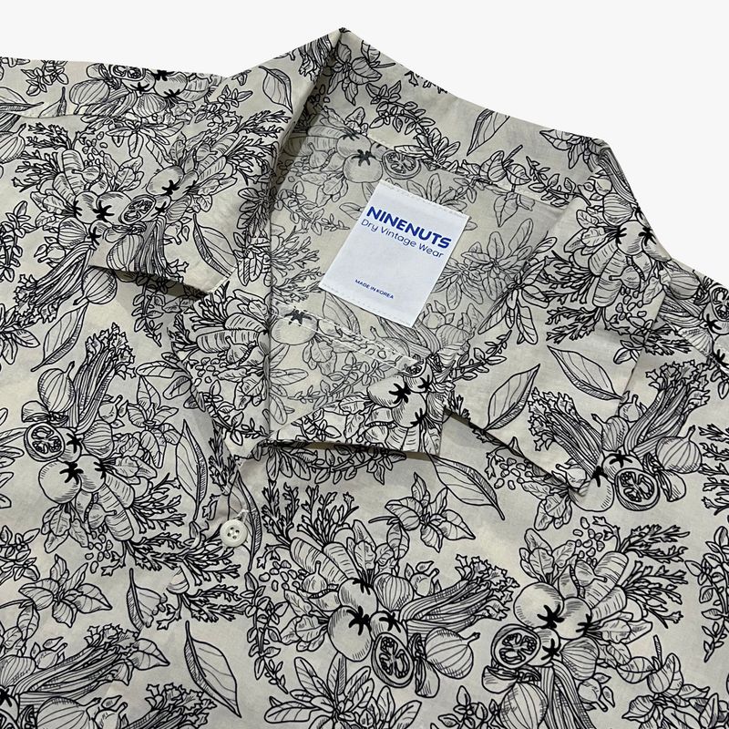 botanical drawing open collar shirt_ivory