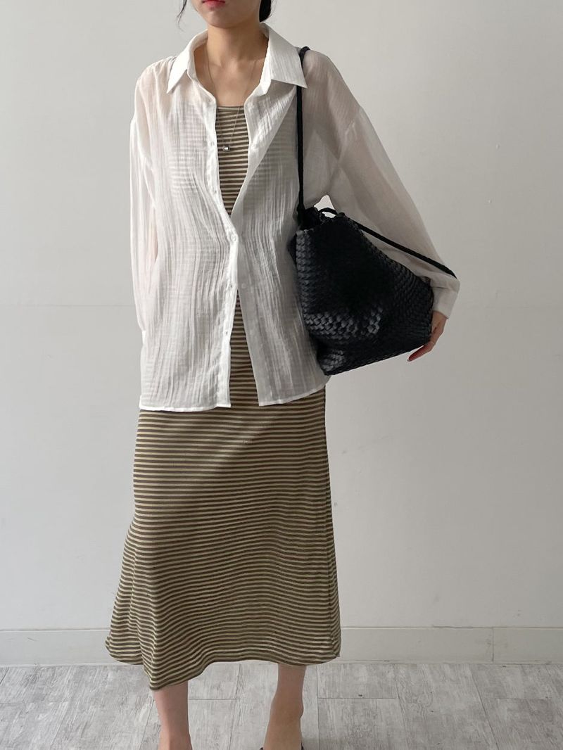 Stripe Long Sleeveless One Piece